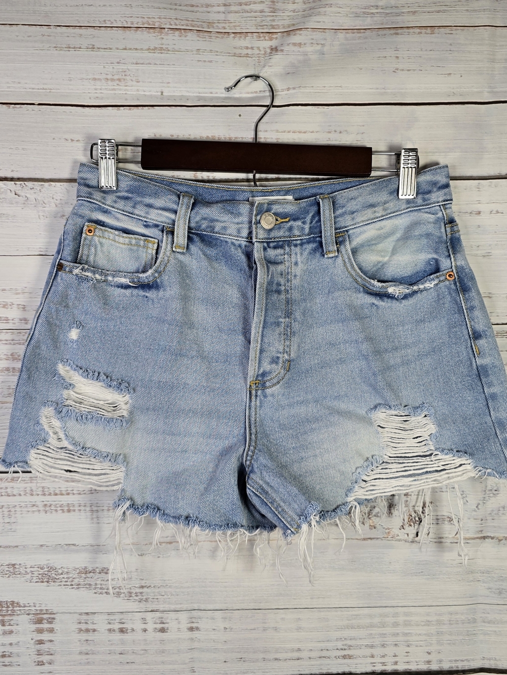 Cello Distressed Denim Shorts Size Medium High Rise Frayed Raw Hem Festival